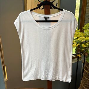 Talbots White Knit Tank T-Shirt with Pointelle Trim size Large